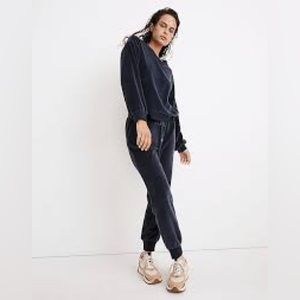 Madewell MWL Velour Slim Joggers Loungewear Navy Women's Size Large L Sold Out